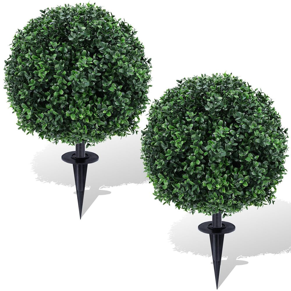 4925 Artificial Boxwood Topiary Ball Trees with Ground Spikes UV Resistant